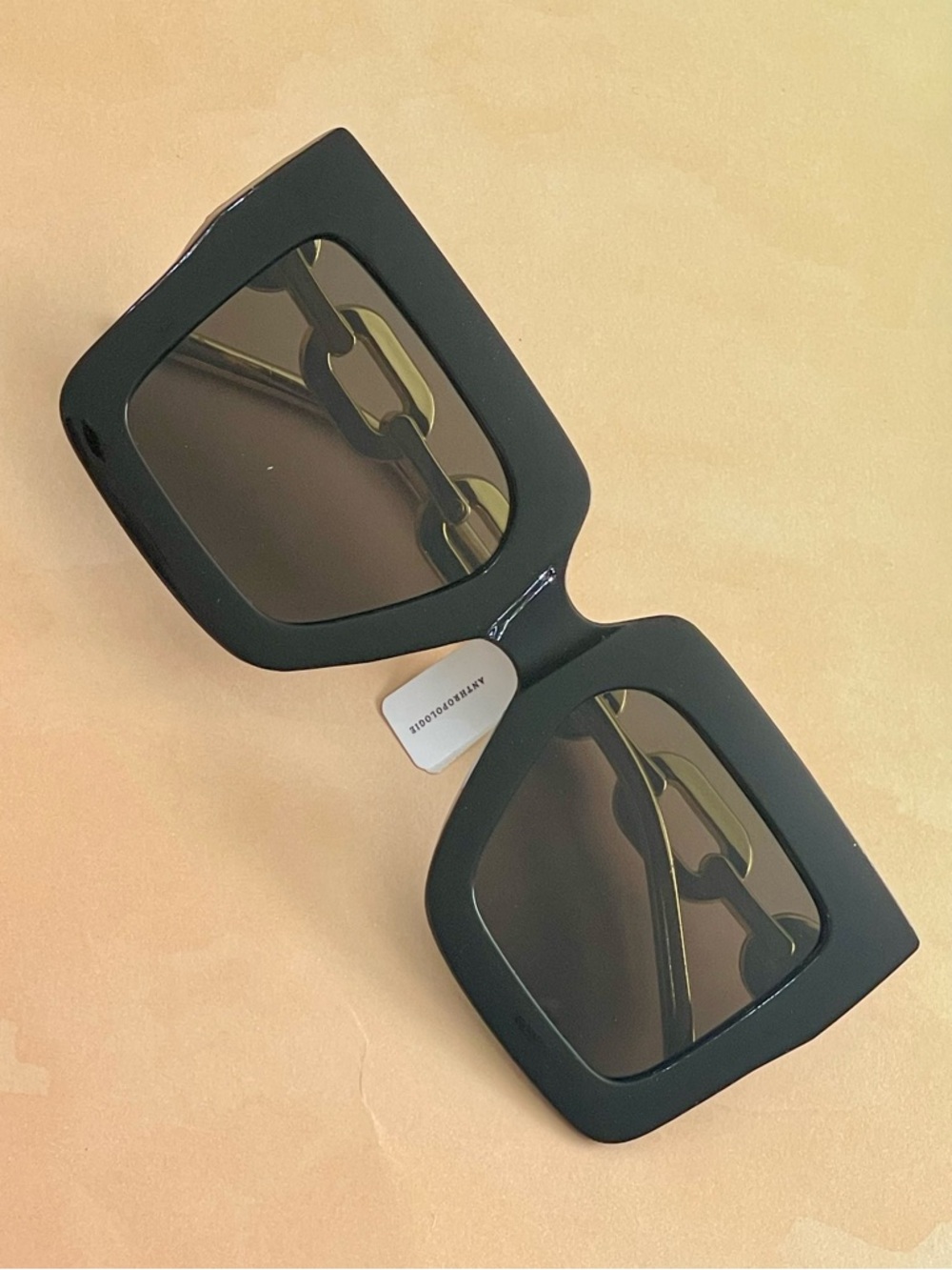 Anthropologie Black and Gold Chunky Square Oversized Sunglasses